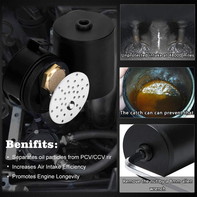 PQY Baffled Oil Catch Can Kit Universal 2 Port Aluminum Oil Separator Reservoir Tank - Image 5
